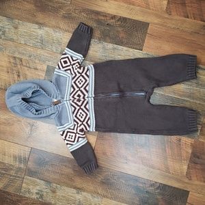Carter's Blue, White, & Gray, Brown Hooded Knit Bodysuit, Size 6 Months